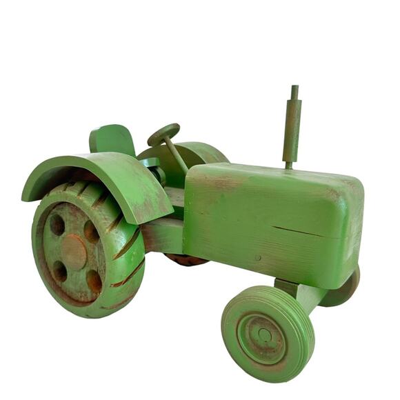Vintage Farm Tractor Handcrafted Wooden Green Toy Art Display by Walter M Rein - Picture 8 of 15